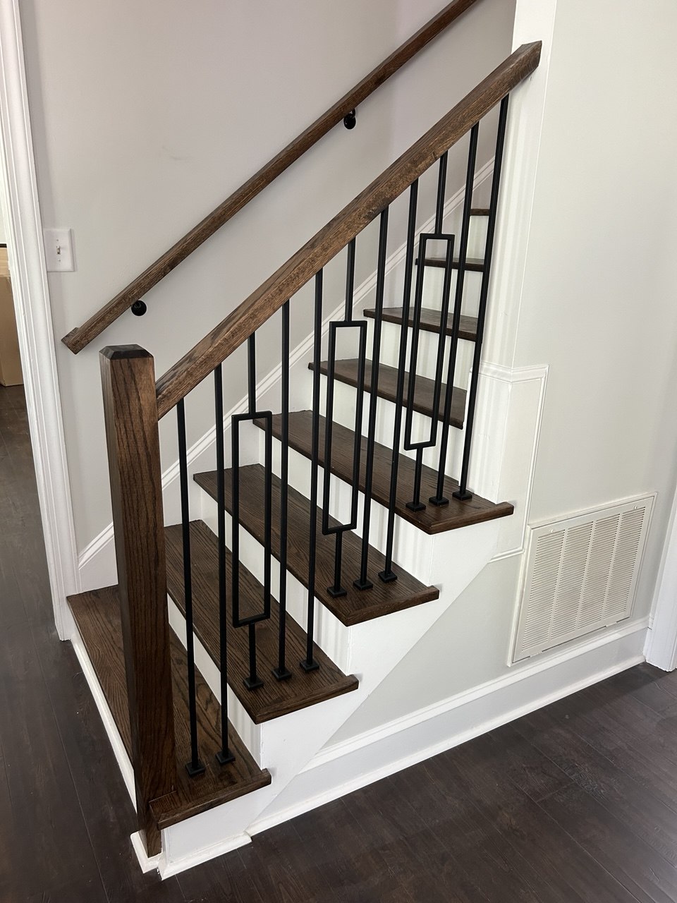 Hardwood Treads & Custom Iron Balusters